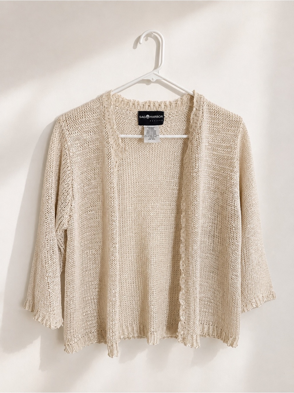 Sag Harbor Cream Open-Front Knit Cardigan Sweater size S